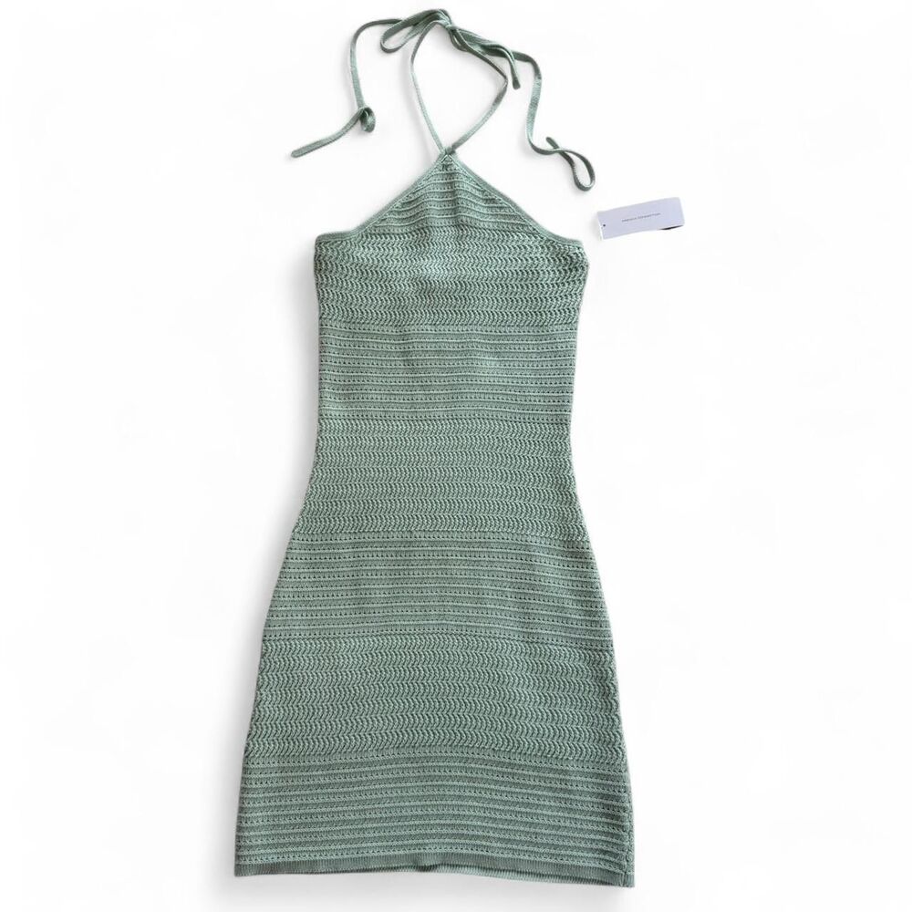 French Connection Nellis Cotton Crochet Knit Halter Mini Dress Aqua Foam XS NEW